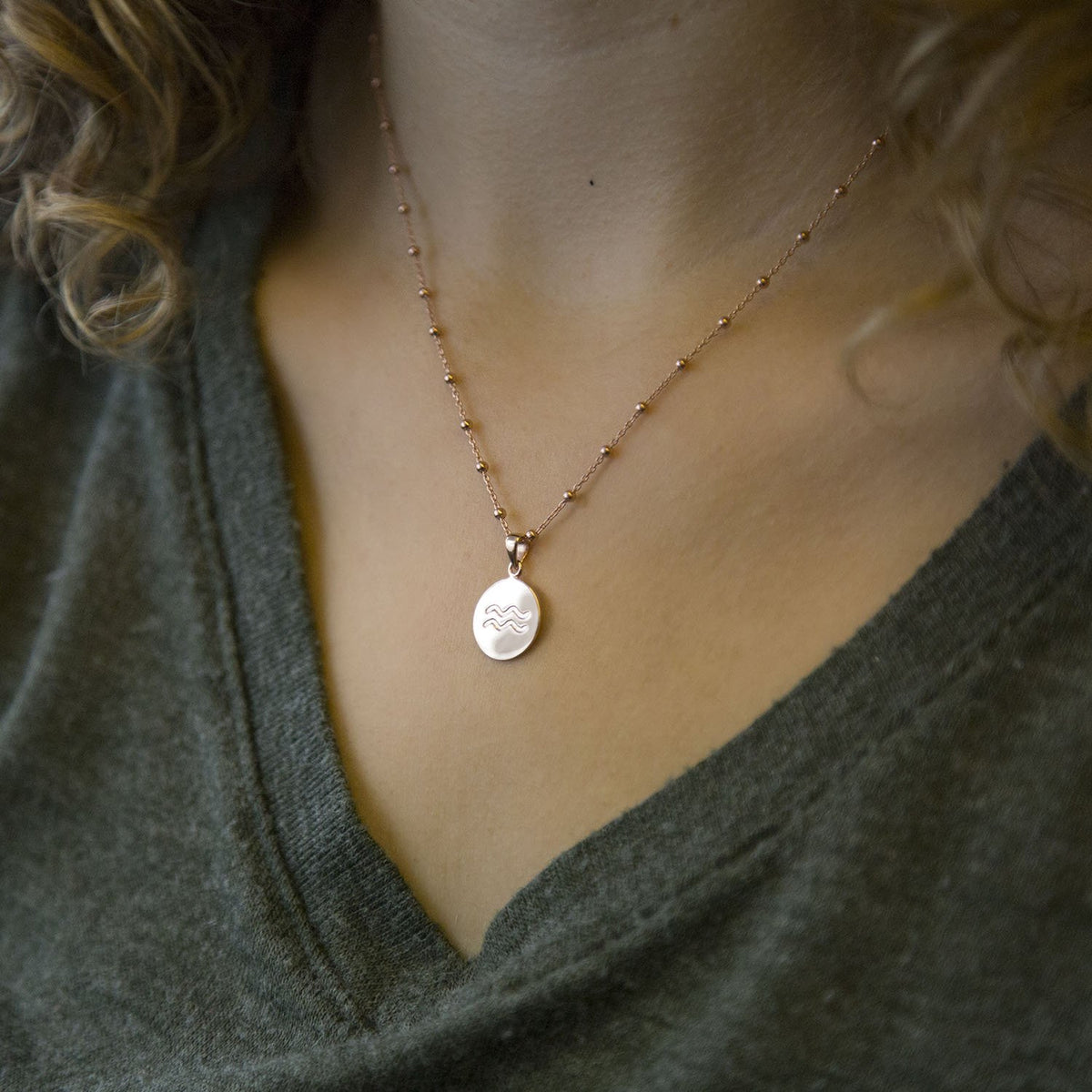 Rose Gold Plated Sterling Silver Aquarius Star Sign Necklace