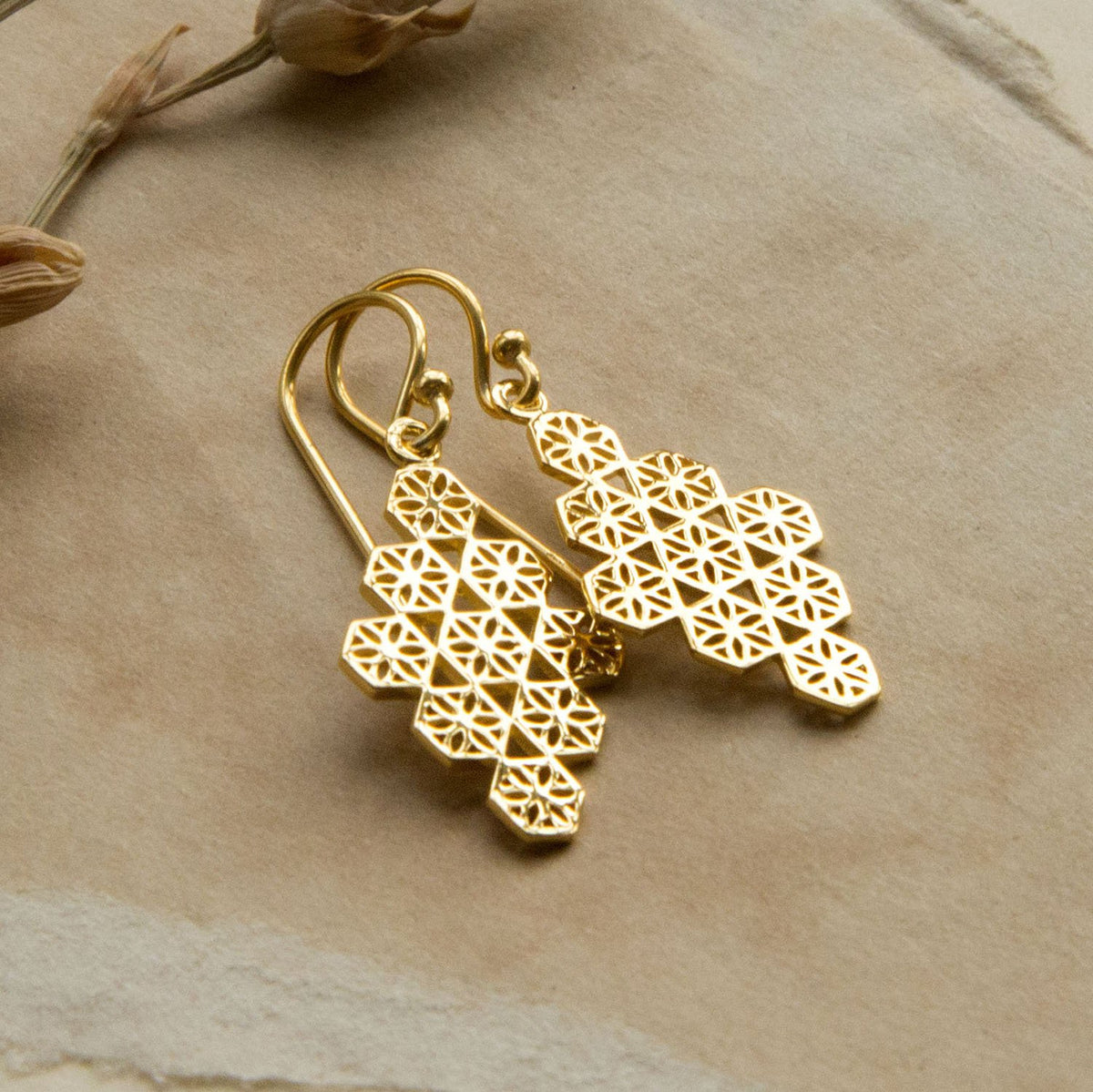 Gold Plated Sterling Silver Dangly Moroccan Tile Earrings