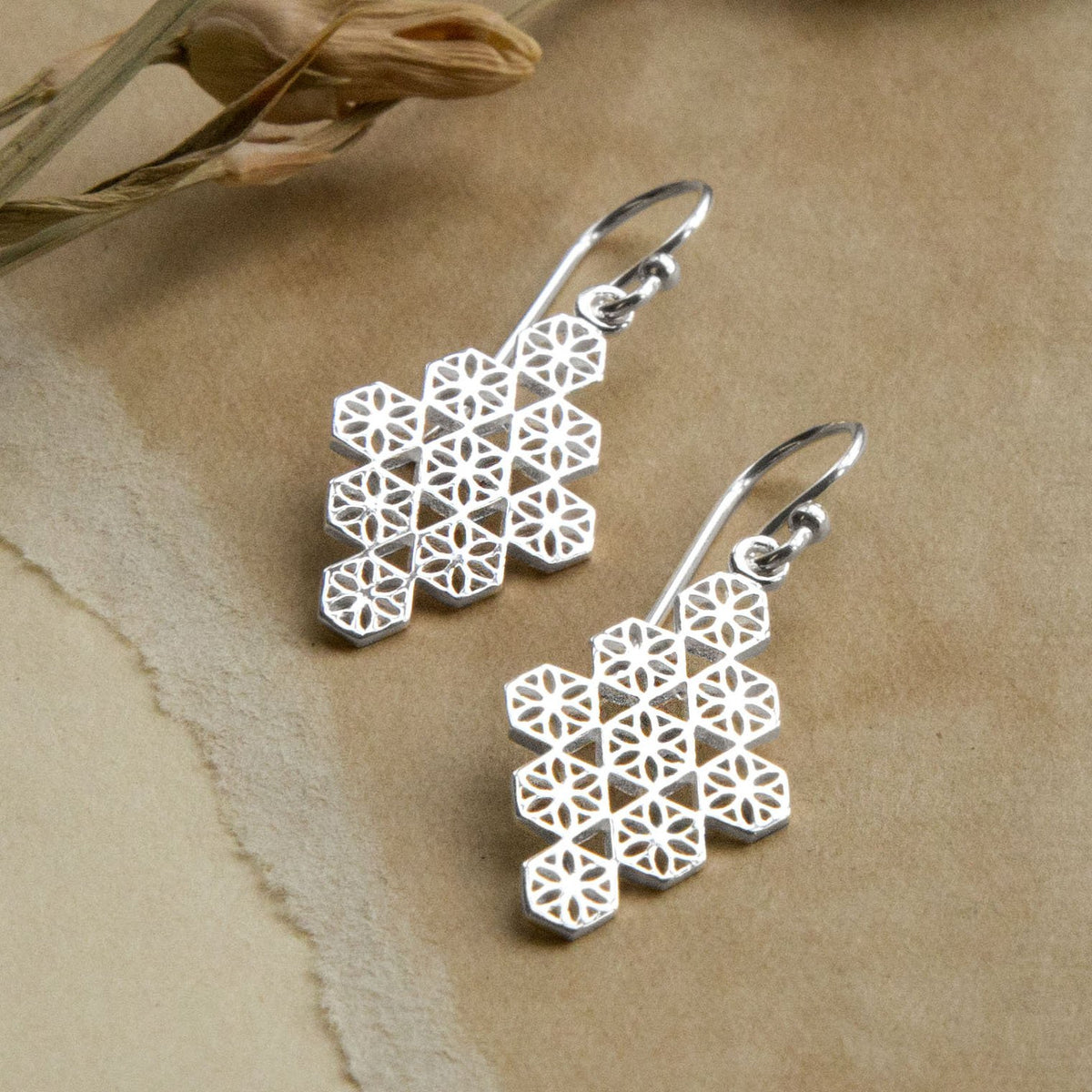Sterling Silver Dangly Moroccan Tile Earrings