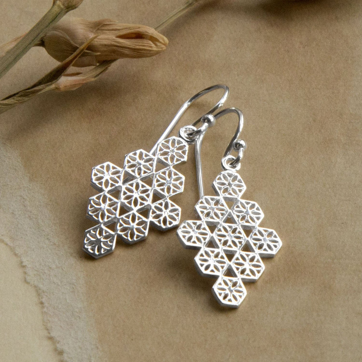 Sterling Silver Dangly Moroccan Tile Earrings