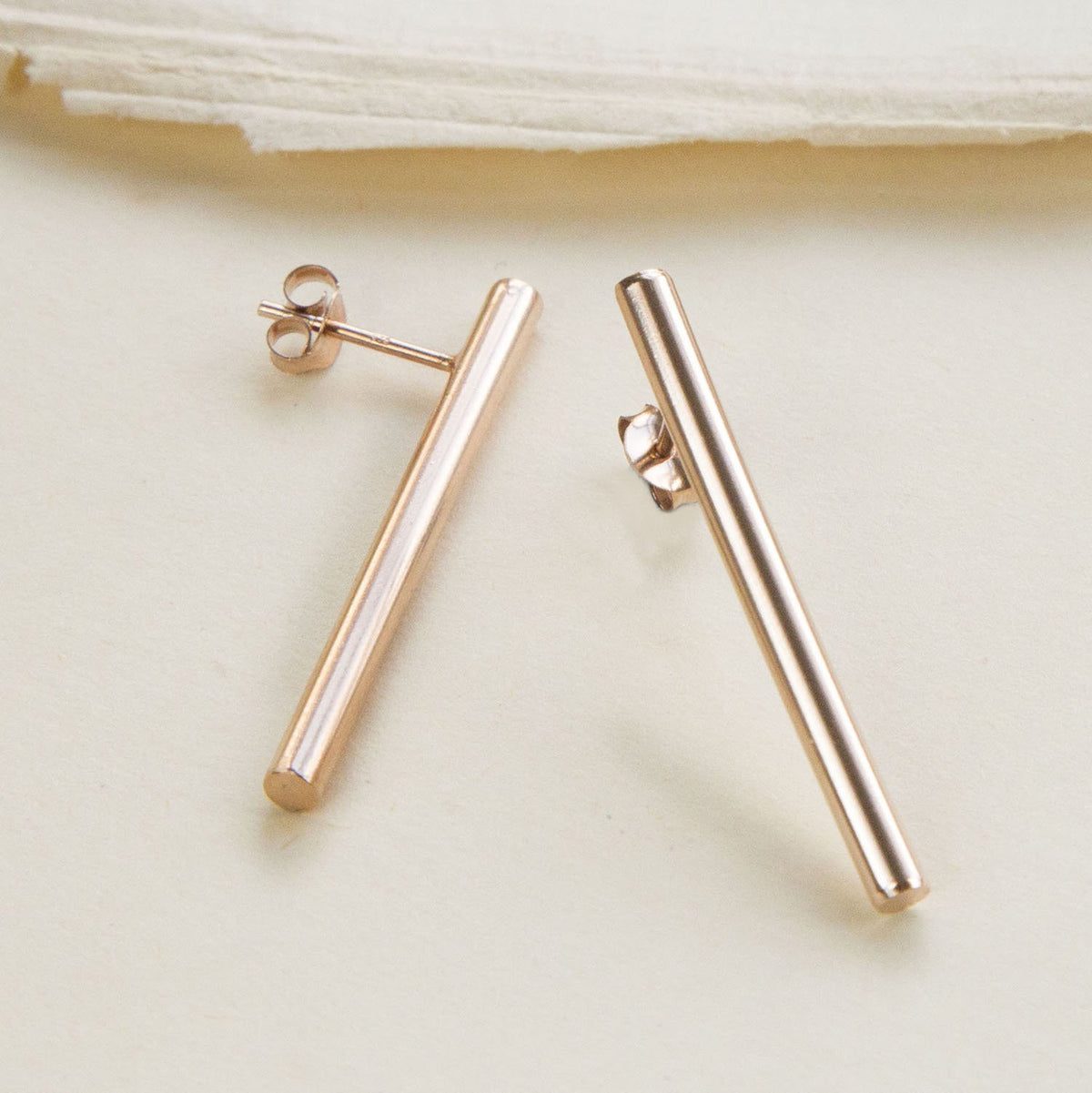 Rose Gold Plated Sterling Silver Drop Bar Stud