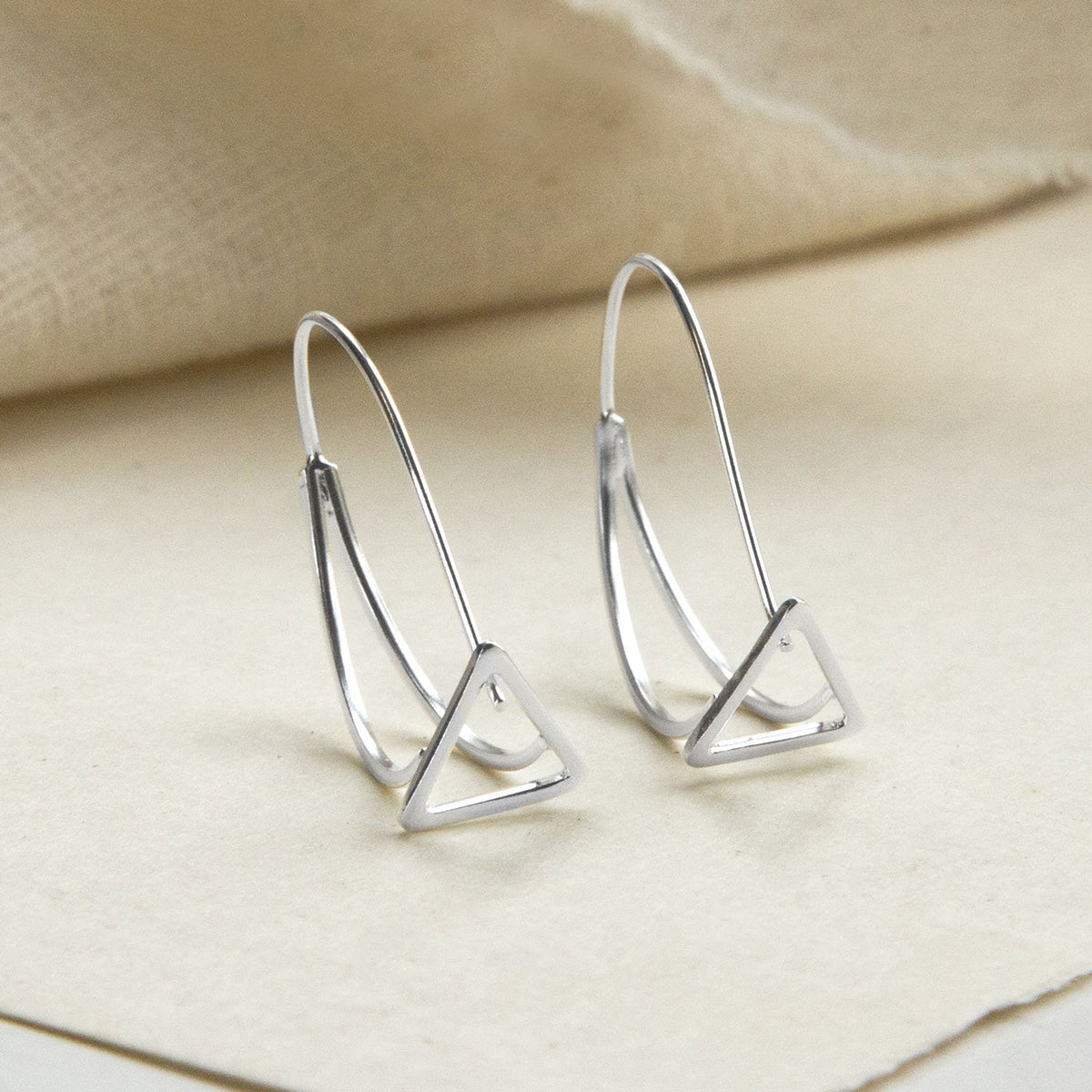 Sterling Silver Triangle Drop Loop Earrings