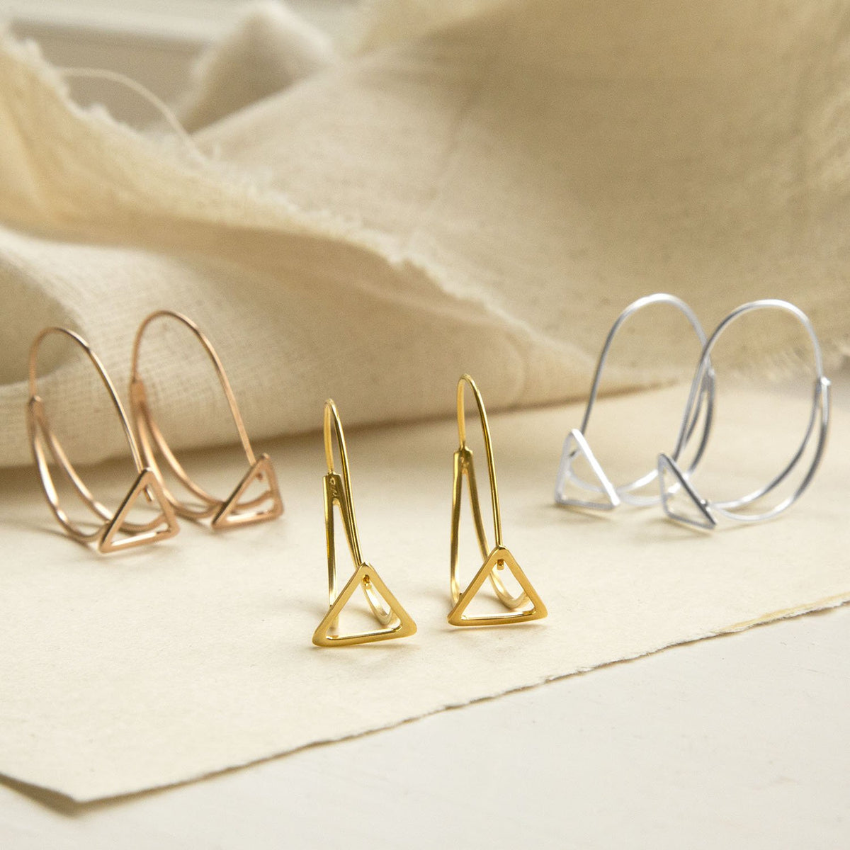 Sterling Silver Triangle Drop Loop Earrings