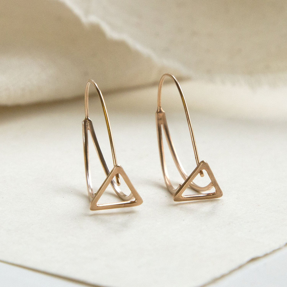 Rose Gold Plated Sterling Silver Triangle Drop Loop Earrings