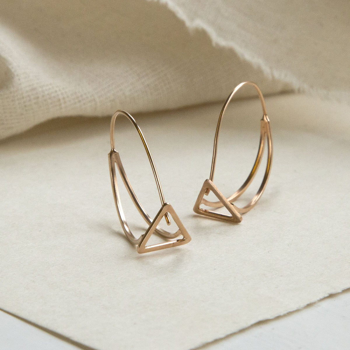 Rose Gold Plated Sterling Silver Triangle Drop Loop Earrings