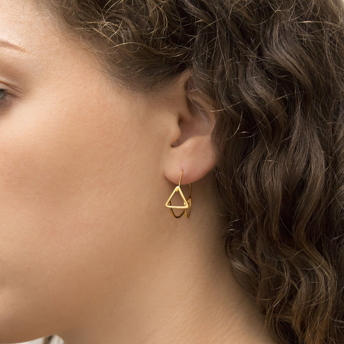 Gold Plated Sterling Silver Triangle Drop Loop Earrings