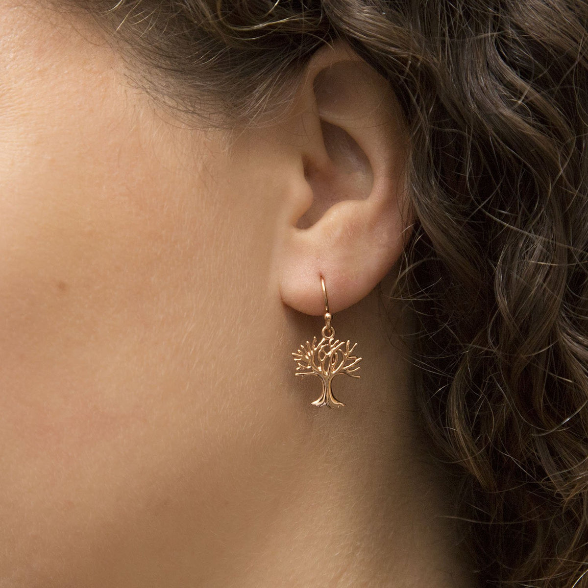Sterling Silver Rose Gold Plated Dangly Winter Tree Earrings