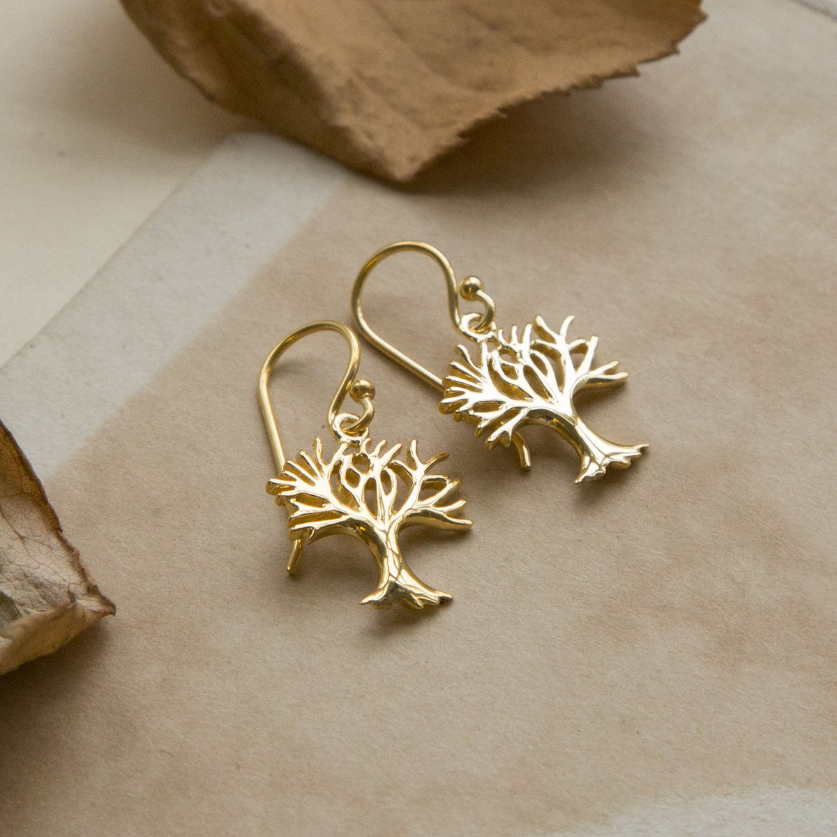 Sterling Silver Gold plated Dangly Winter Tree Earrings