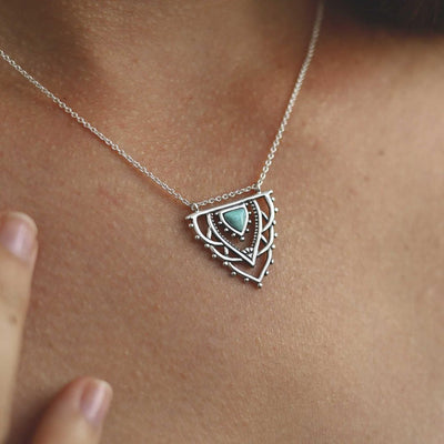 ML947P STERLING SILVER TURQUOISE TRAINGLE NECKLACE MODEL
