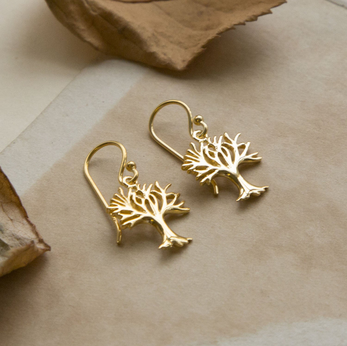 Sterling Silver Gold plated Dangly Winter Tree Earrings