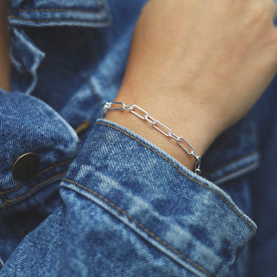 MV1330B STERLING SILVER ROUND PAPERCLIP BRACELET MODEL