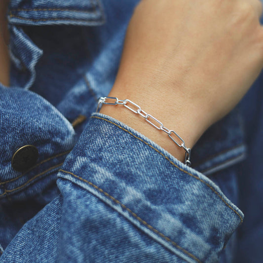 MV1330B STERLING SILVER ROUND PAPERCLIP BRACELET MODEL