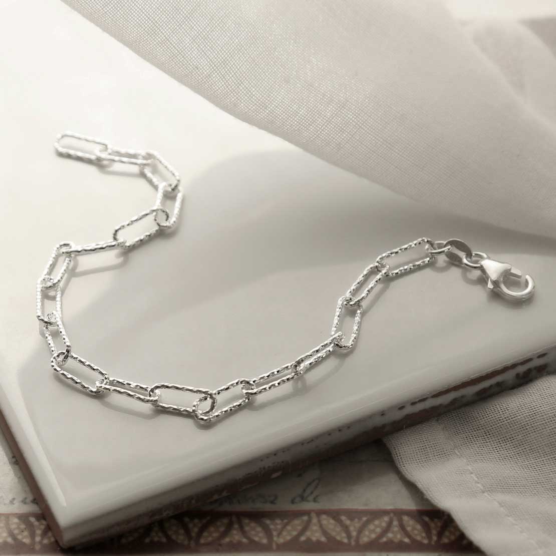 Sterling Silver Sparkling Paperclip Bracelet