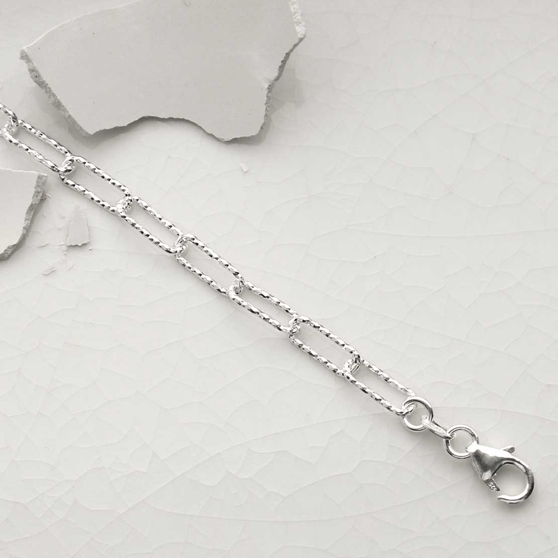 Sterling Silver Sparkling Paperclip Bracelet