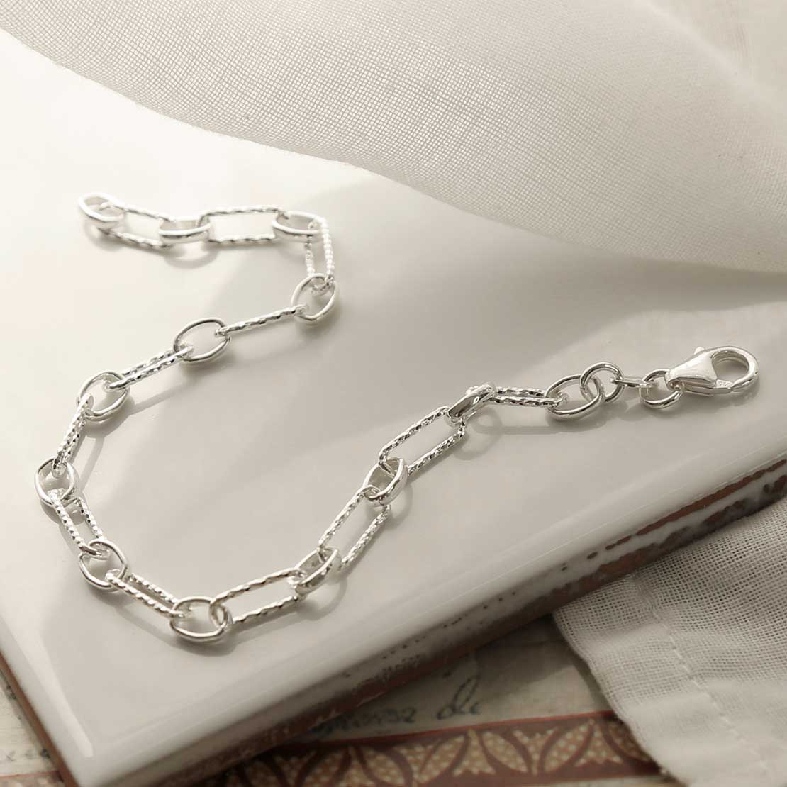 Sterling Silver Sparkling Dual Link Bracelet