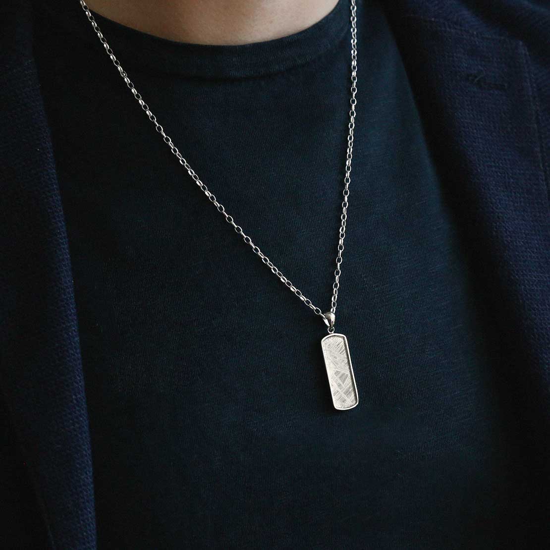 Muonionalusta Meteorite Rectangular Necklace