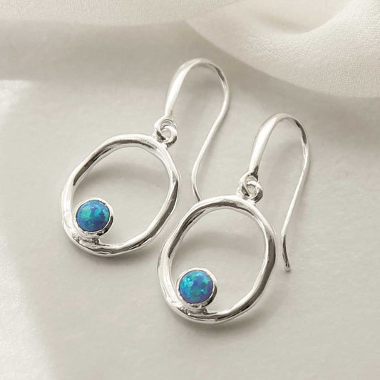 MZB113E OP STERLING SILVER OPALITE RIPPLE DANGLY EARRINGS 1