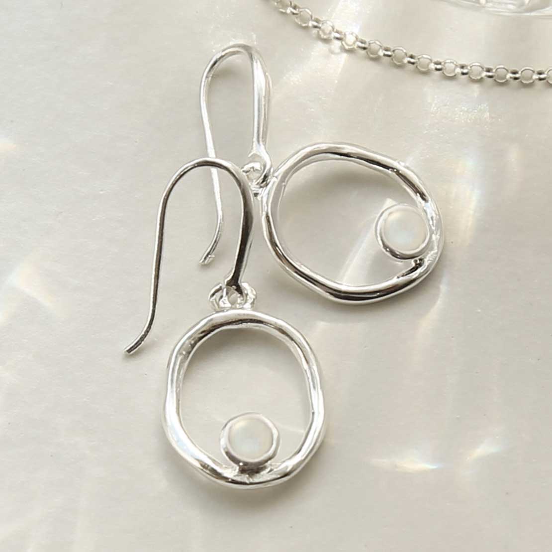 Sterling Silver Moonstone Ripple Earrings