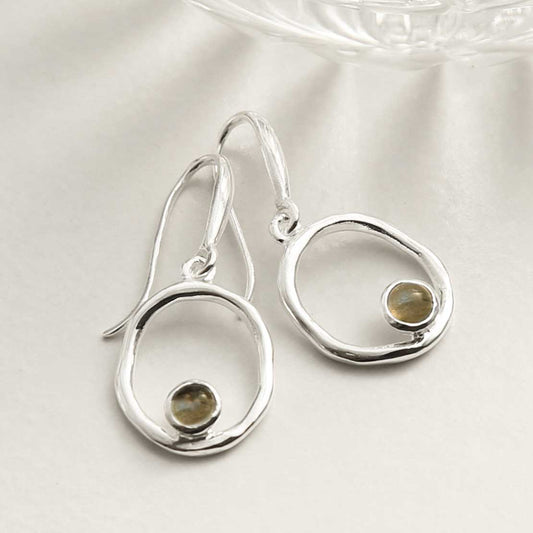 MZB113E LB STERLING SILVER LABRADORITE RIPPLE DANGLY EARRINGS 1
