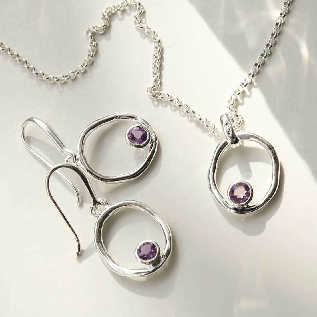 Sterling Silver Amethyst Ripple Earrings