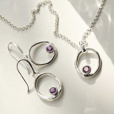 MZB113 AM STERLING SILVER AMETHYST RIPPLE SET