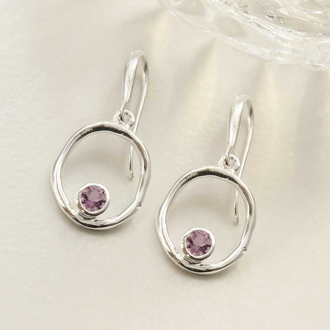 Sterling Silver Amethyst Ripple Earrings