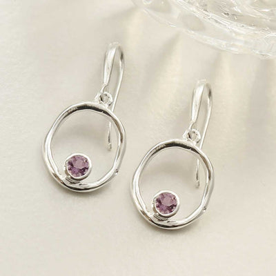 MZB113E AM STERLING SILVER AMETHYST RIPPLE DANGLY EARRINGS 2