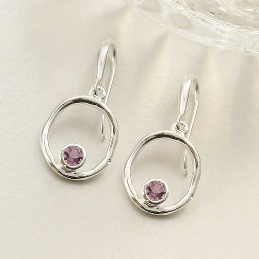 MZB113E AM STERLING SILVER AMETHYST RIPPLE DANGLY EARRINGS 2