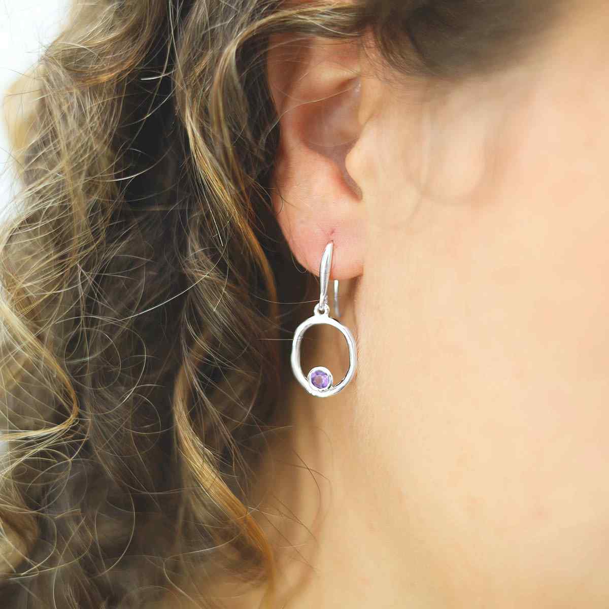 Sterling Silver Amethyst Ripple Earrings