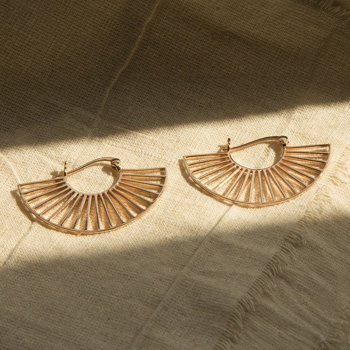 Rose Gold Plated Sterling Silver Art Deco Sunshine Hoops