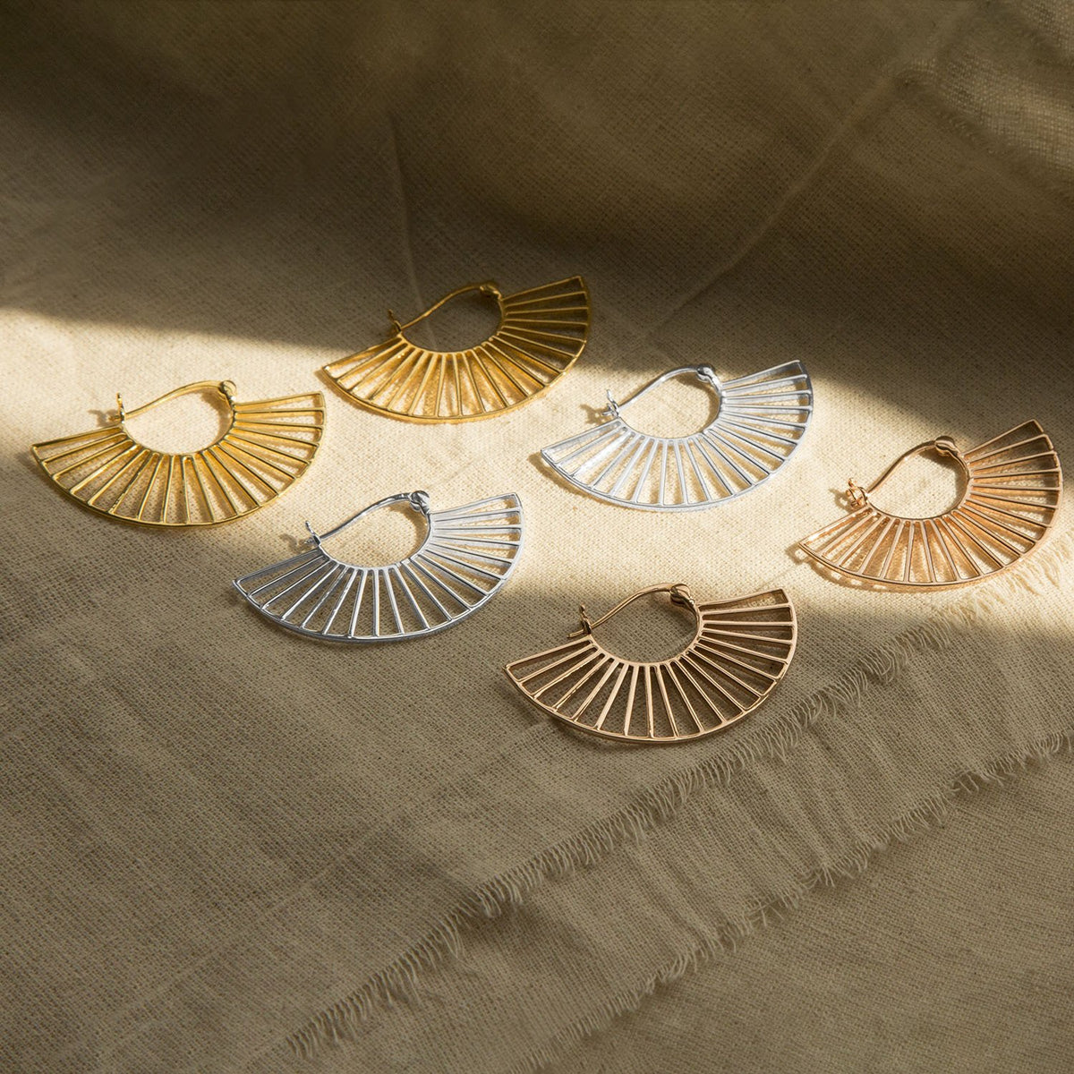 Rose Gold Plated Sterling Silver Art Deco Sunshine Hoops