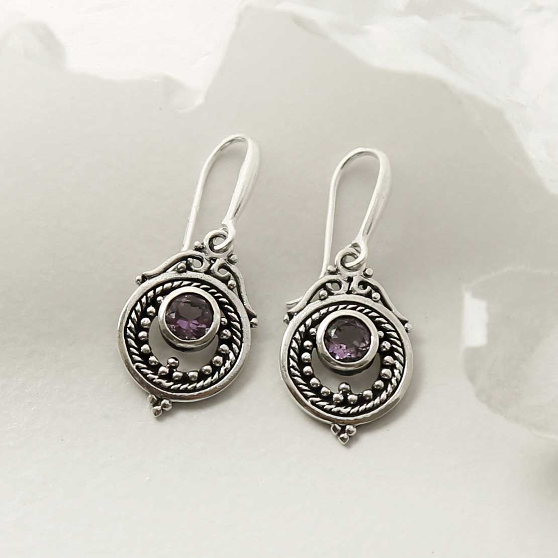Sterling Silver Amethyst Victorian Earrings