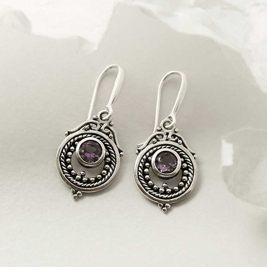 MZB114E AM STERLING SILVER AMETHYST VICTORIAN DANGLY EARRINGS 2