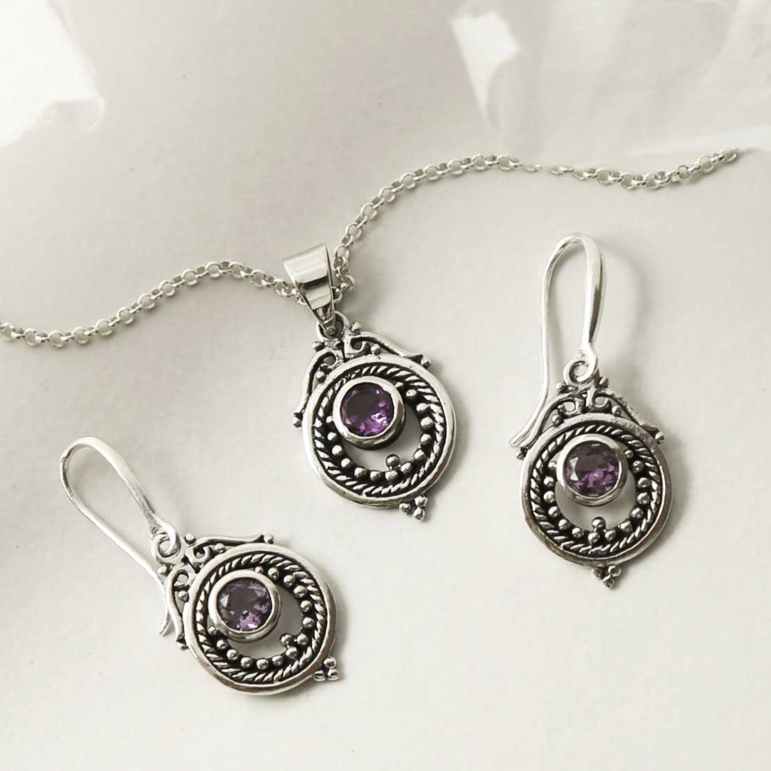 Sterling Silver Amethyst Victorian Earrings