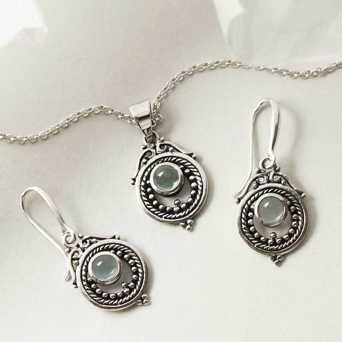 Sterling Silver Blue Topaz Victorian Necklace
