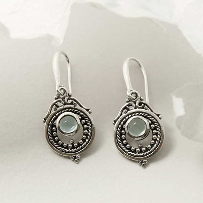 MZB114E BT STERLING SILVER BLUE TOPAZ VICTORIAN DANGLY EARRINGS 1
