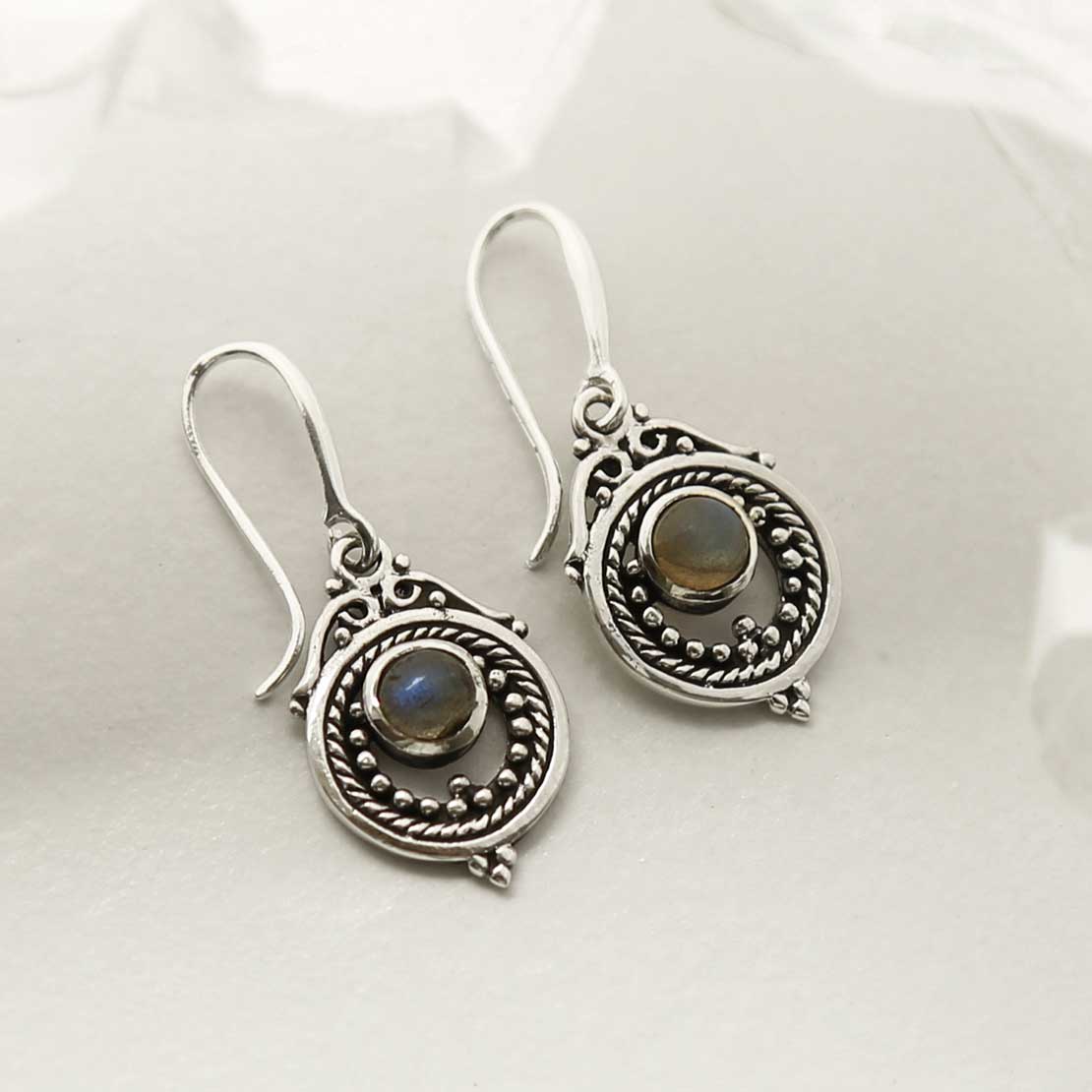 Sterling Silver Labradorite Victorian Earrings