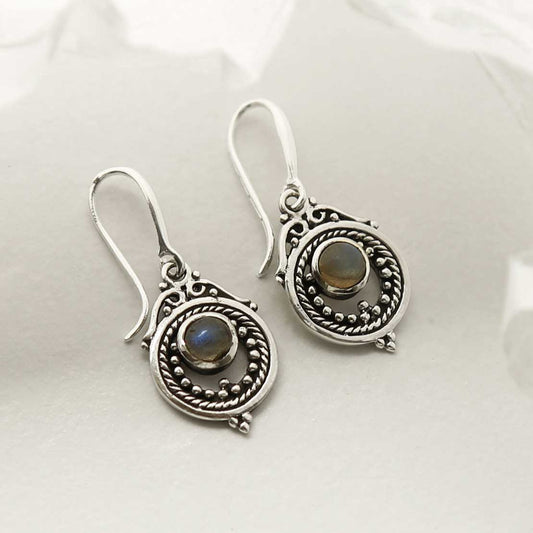MZB114E LB STERLING SILVER LABRADORITE VICTORIAN DANGLY EARRINGS 2
