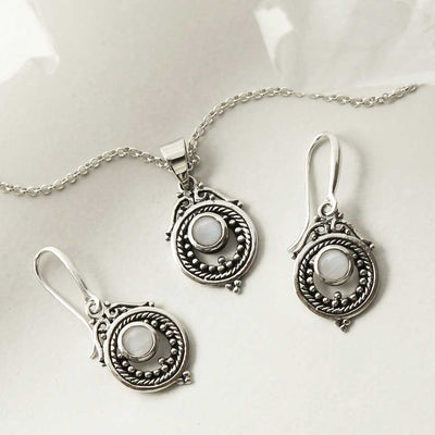 MZB114 MS STERLING SILVER MOONSTONE VICTORIAN SET