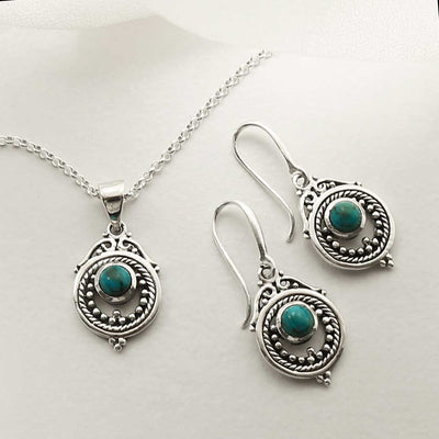 MZB114 T STERLING SILVER TURQUOISE VICTORIAN SET