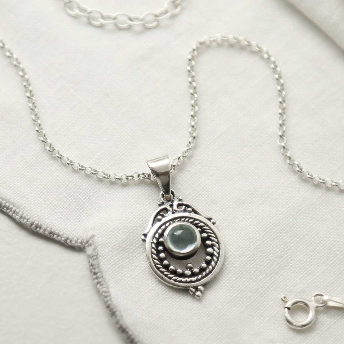 Sterling Silver Blue Topaz Victorian Necklace