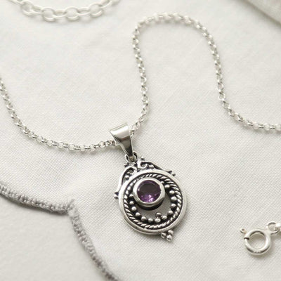 MZB114P AM STERLING SILVER AMETHYST VICTORIAN NECKLACE 1