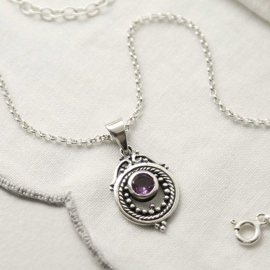 MZB114P AM STERLING SILVER AMETHYST VICTORIAN NECKLACE 1