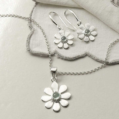MZB115 BT STERLING SILVER BLUE TOPAZ DAISY SET