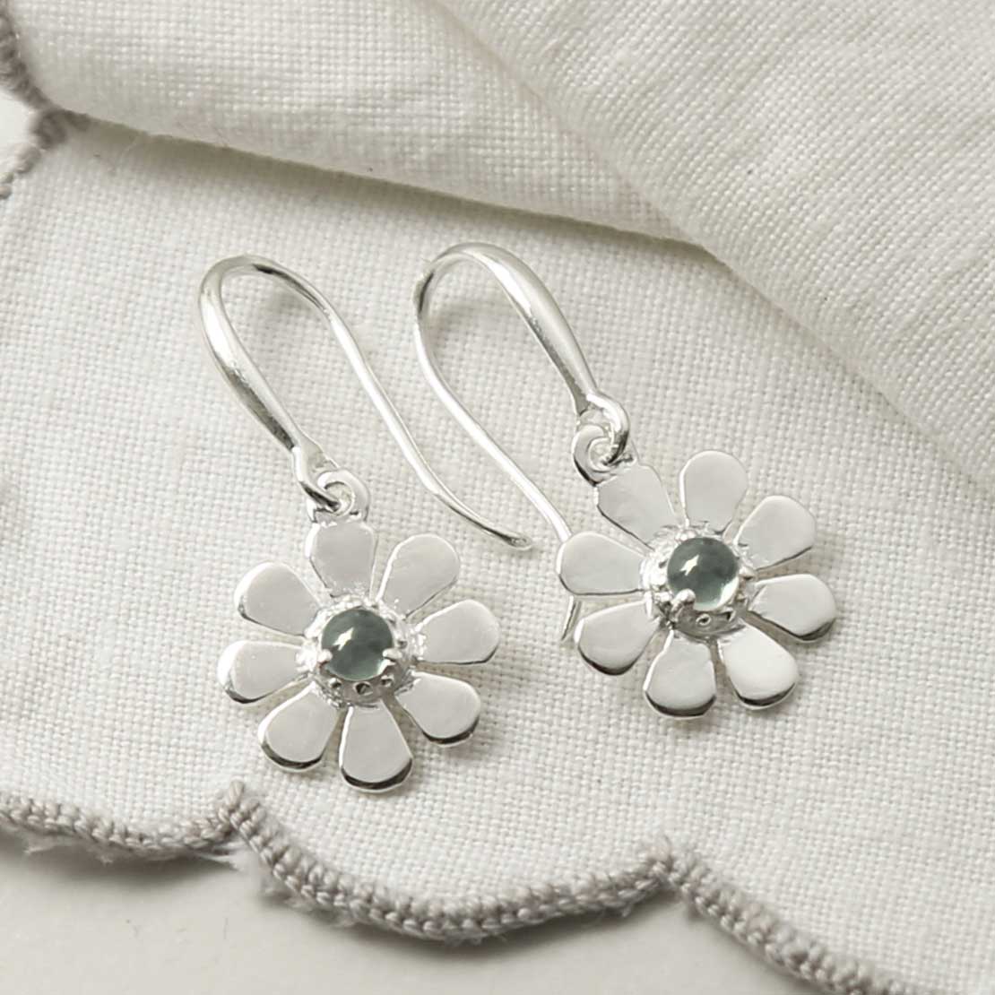 Sterling Silver Blue Topaz Daisy Earrings