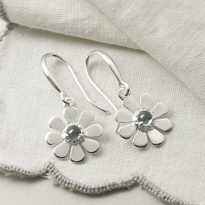 MZB115E BT STERLING SILVER BLUE TOPAZ DAISY DANGLY EARRINGS 1
