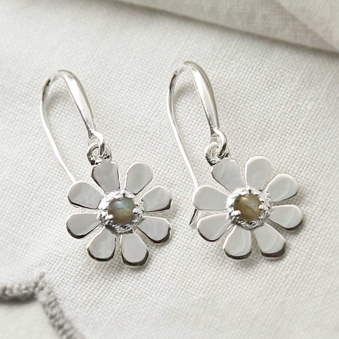 Sterling Silver Labradorite Daisy Earrings