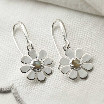 MZB115E LB STERLING SILVER LABRADORITE DAISY DANGLY EARRINGS 2