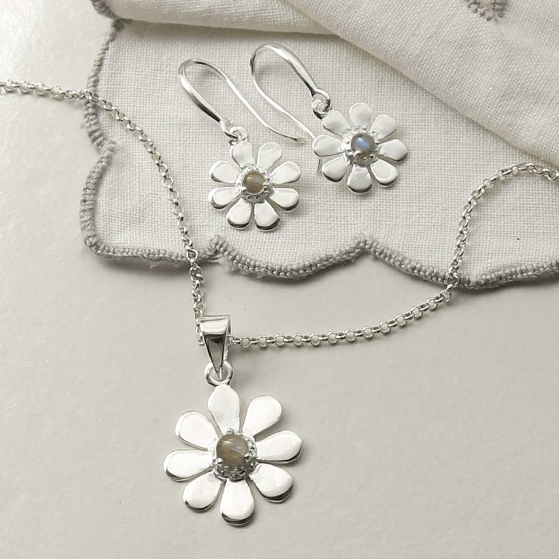 Sterling Silver Labradorite Daisy Earrings