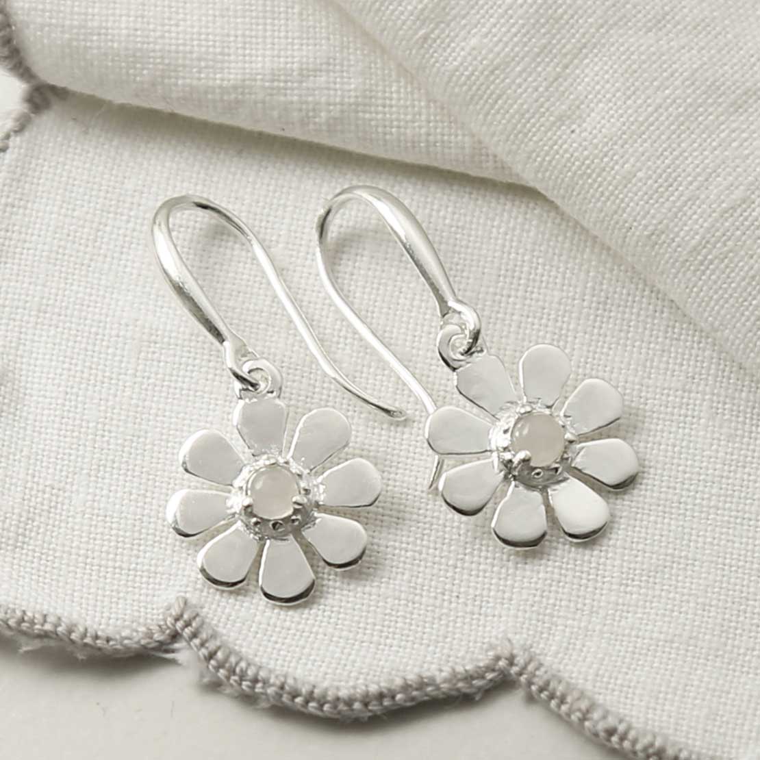 Sterling Silver Moonstone Daisy Earrings